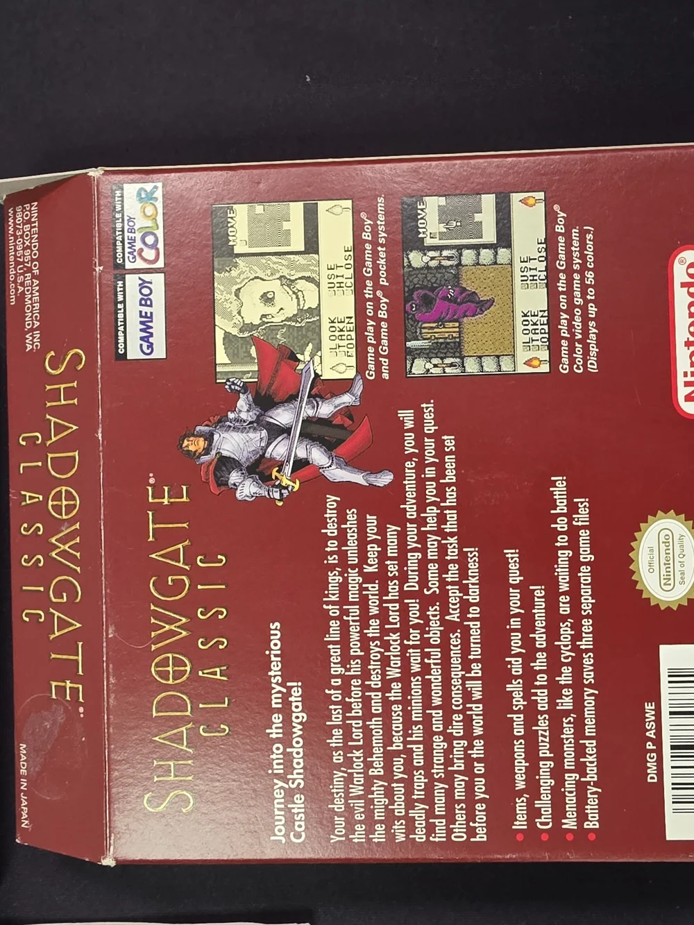 Nintendo Shadowgate Classic - Red & Black Boxed Gameboy Color